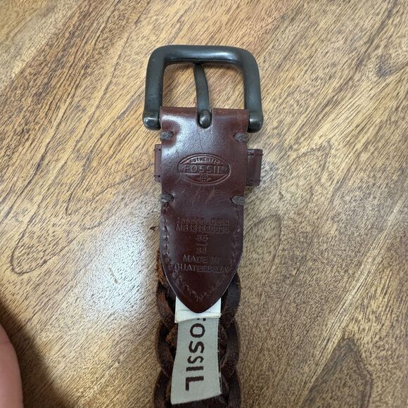 Fossil Braided Leather Belt Chocolate Brown